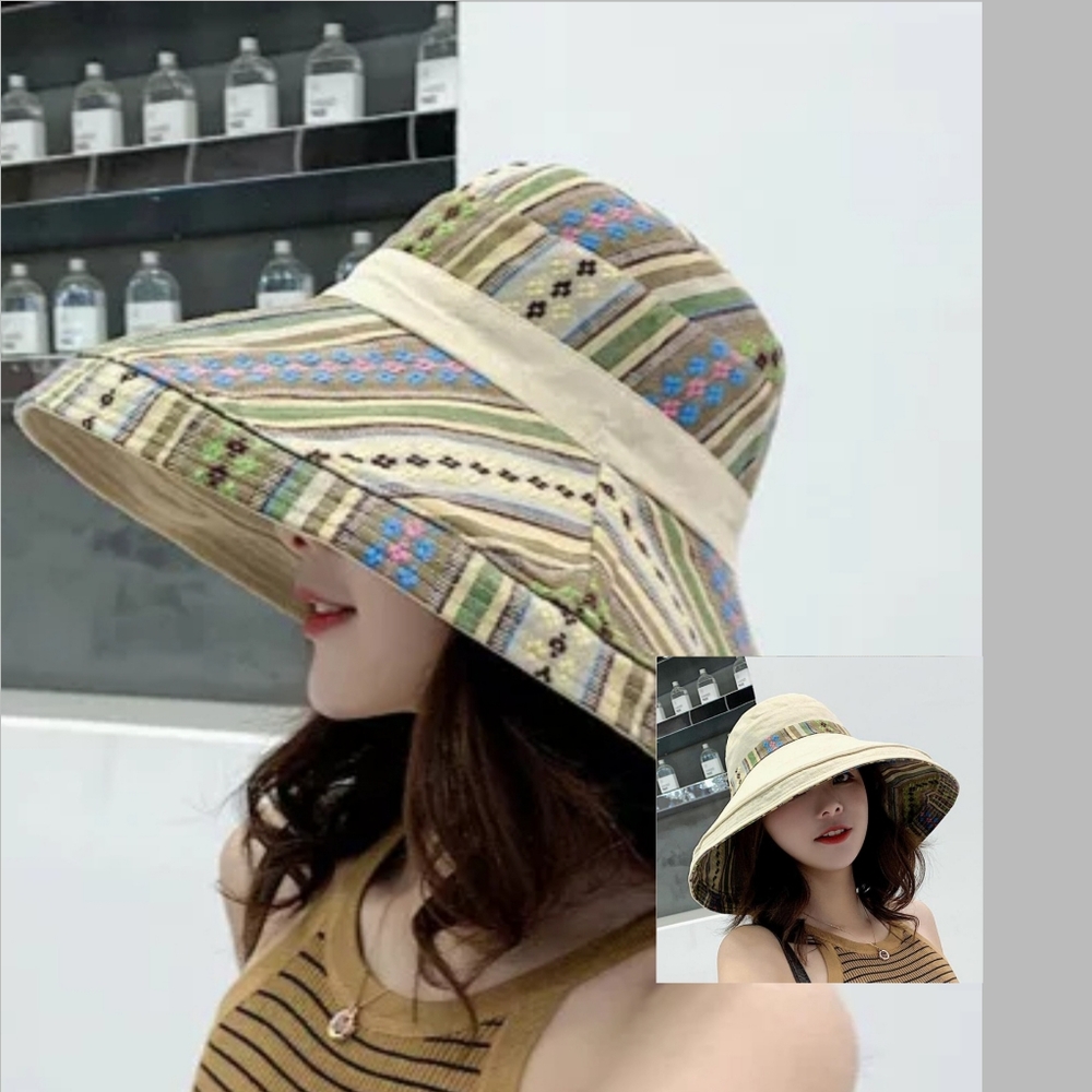 💙LAST ONE💙 5⭐ Khaki/Patterned Reversible Sunhat